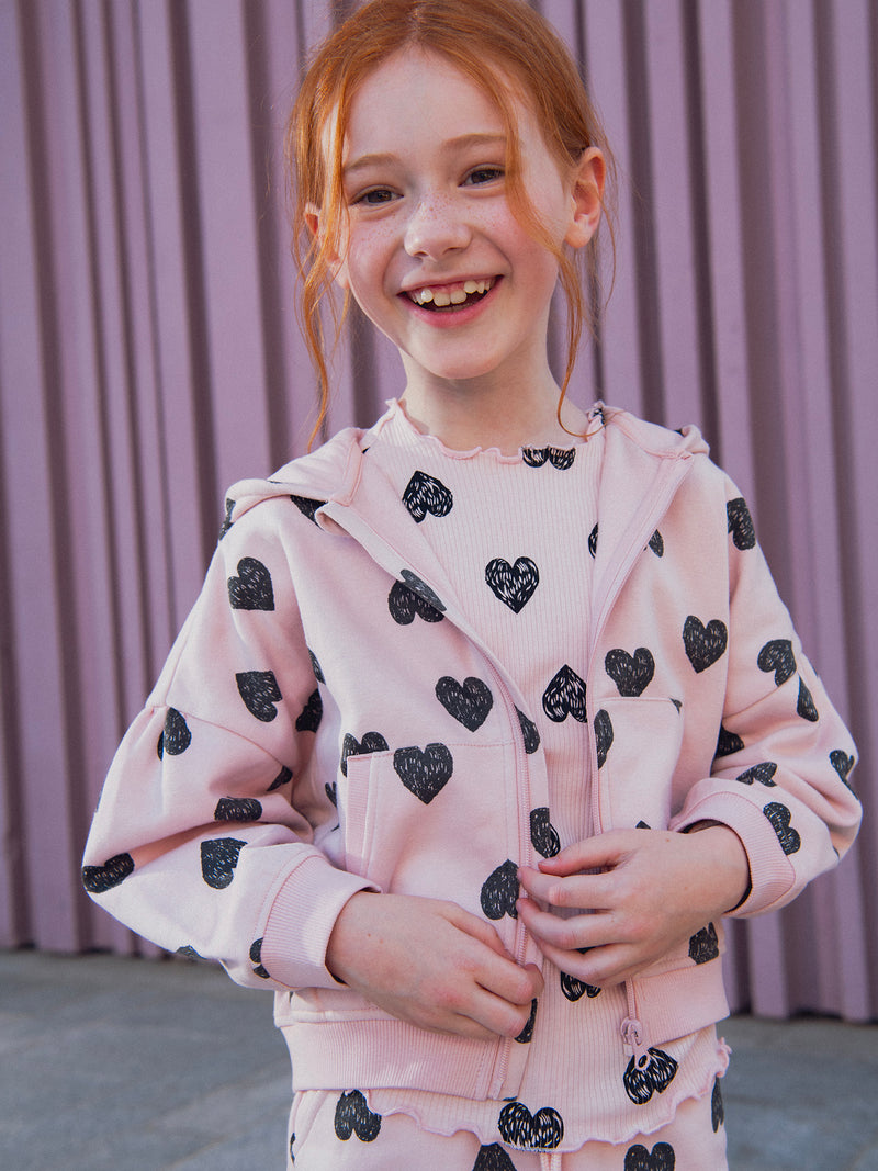 Top de jogging rosa con estampado de corazón para niñas