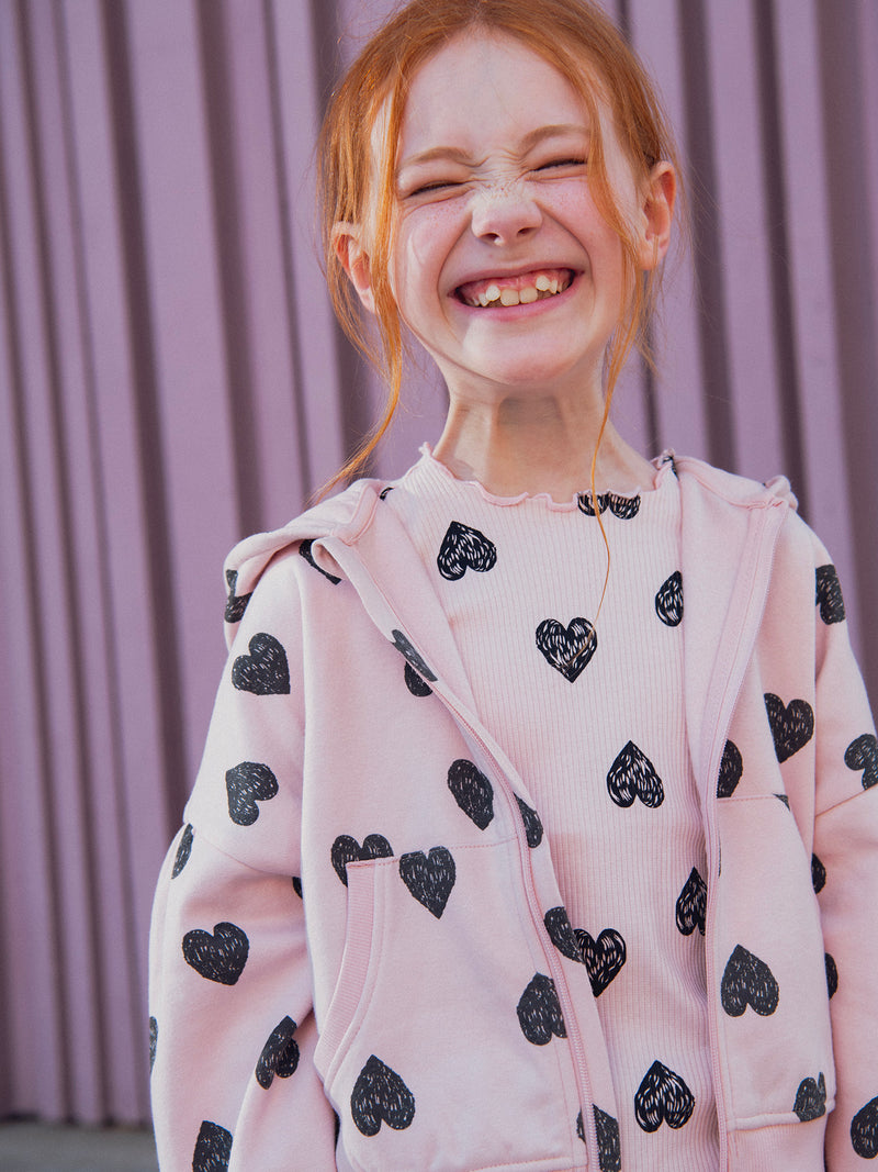 Top de jogging rosa con estampado de corazón para niñas