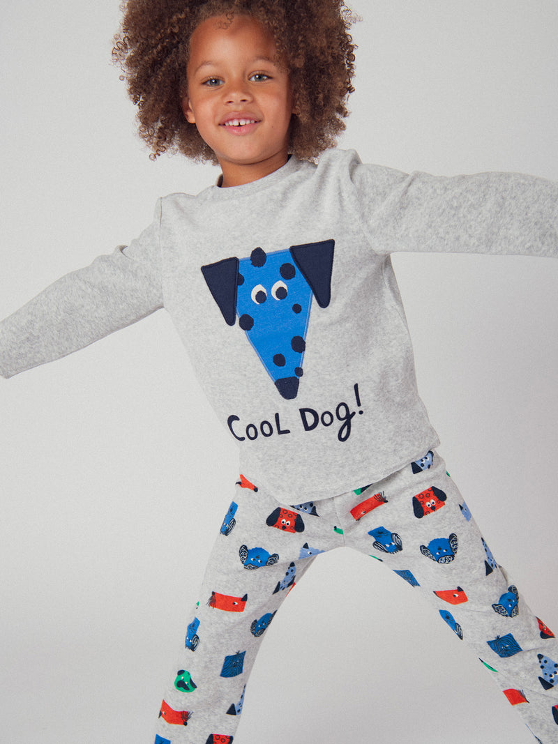 Pijama de 2 piezas en gris jaspeado 'Cool Dog' para niño