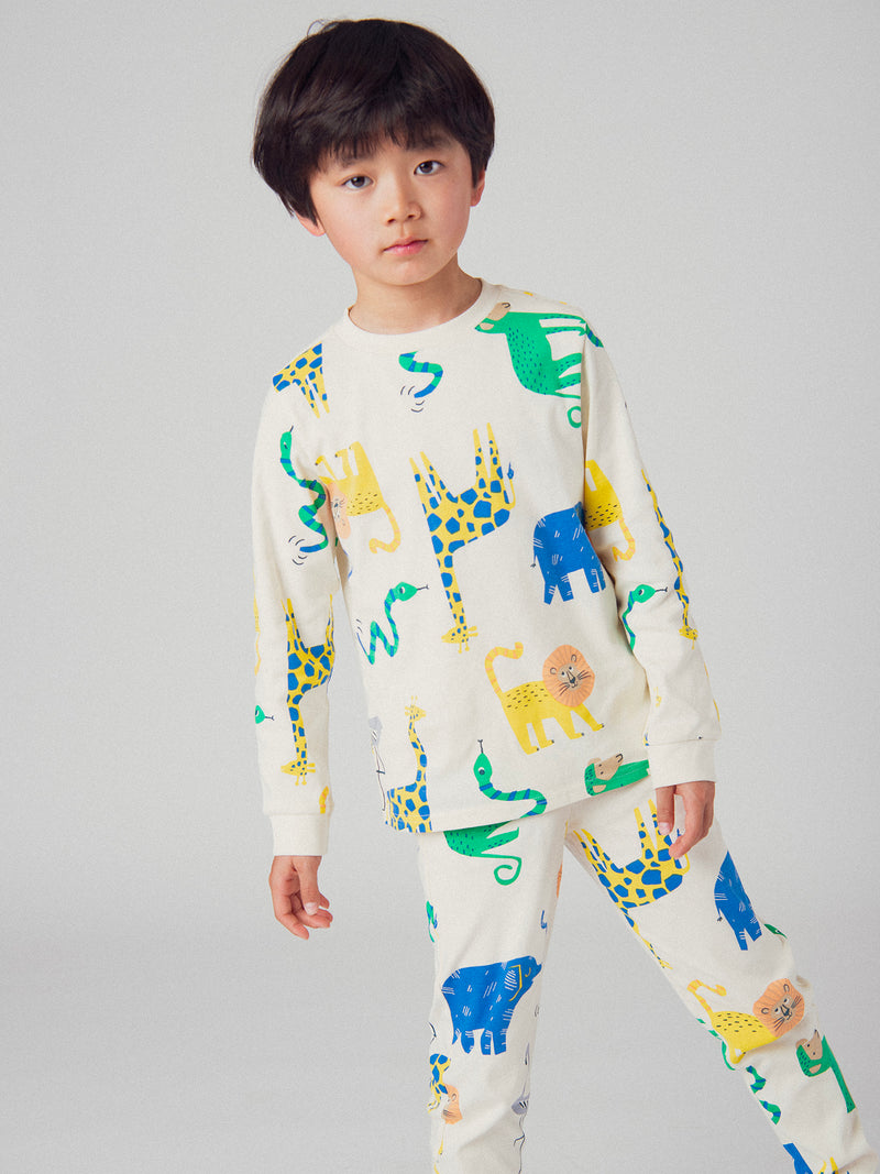 Pijama de 2 piezas color champán con estampado de animales de la jungla para niños