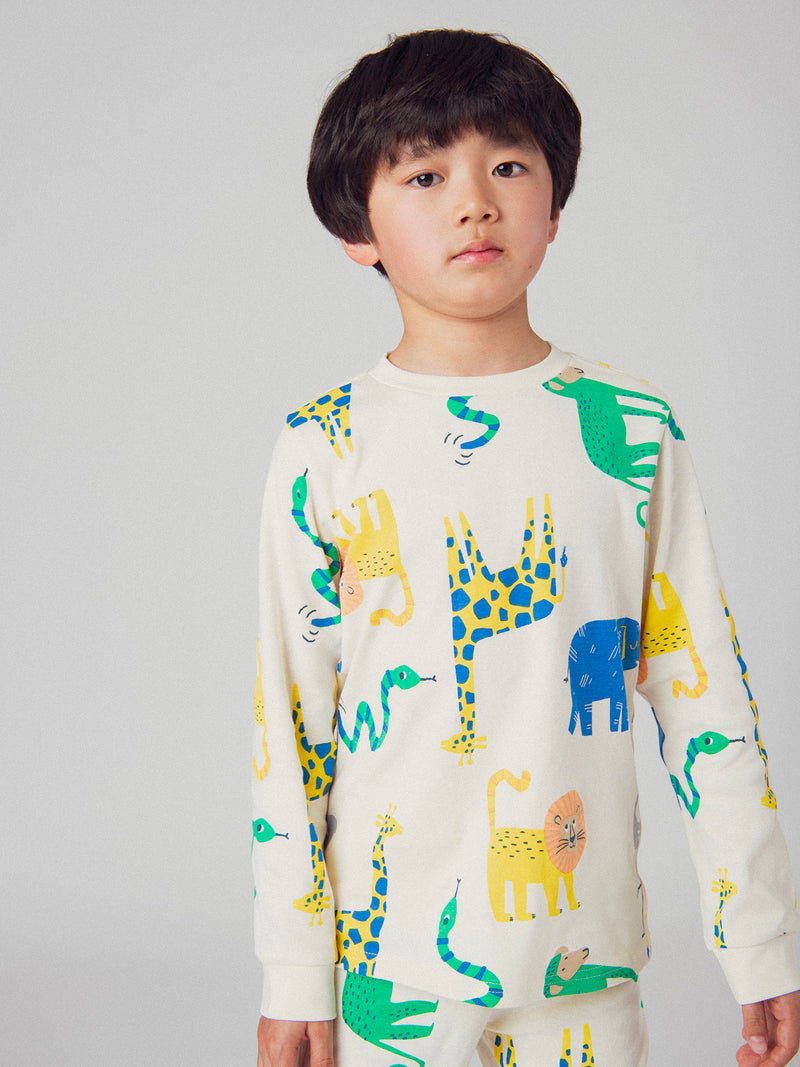 Pijama de 2 piezas color champán con estampado de animales de la jungla para niños