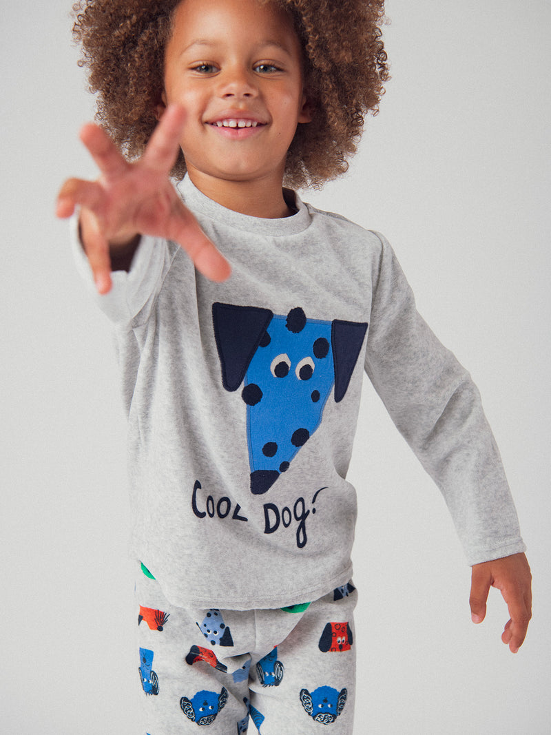 Pijama de 2 piezas en gris jaspeado 'Cool Dog' para niño