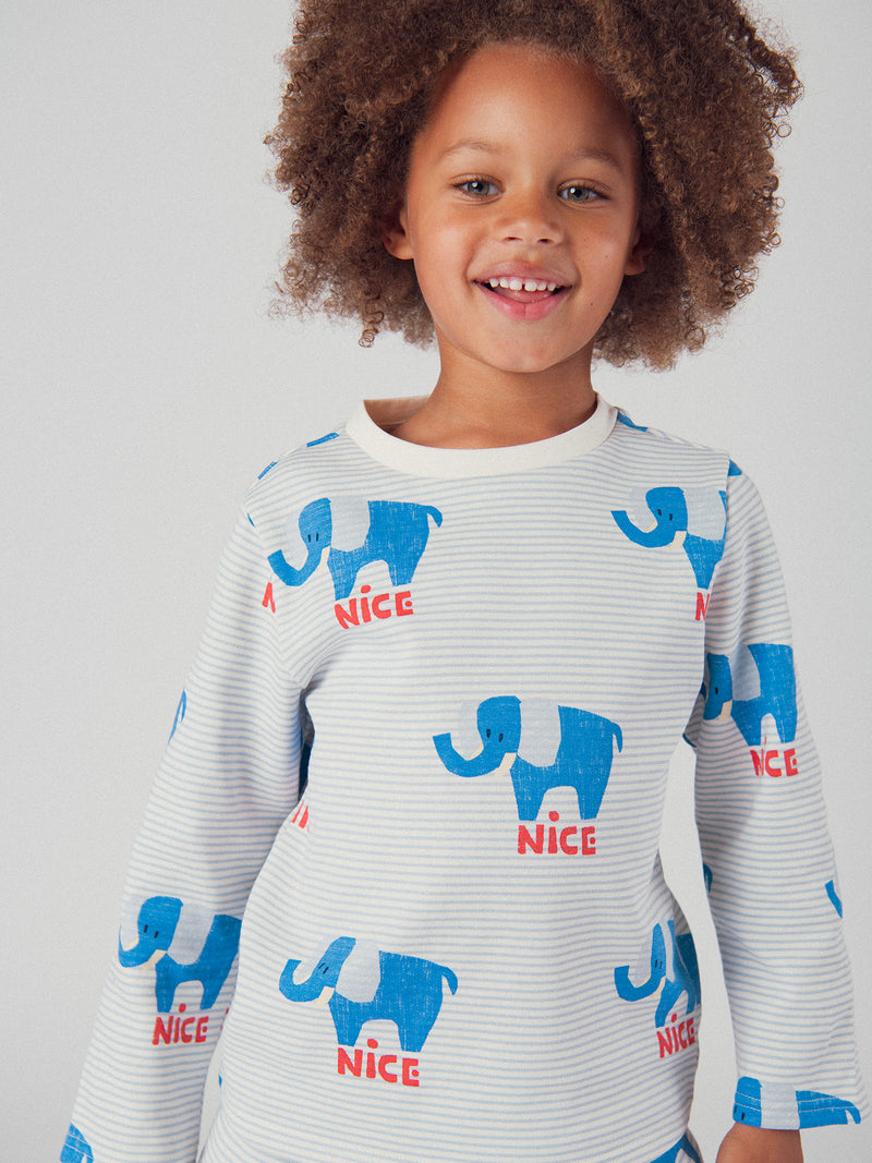 Pijama de 2 piezas a rayas y elefantes "NICE" para bebé niño