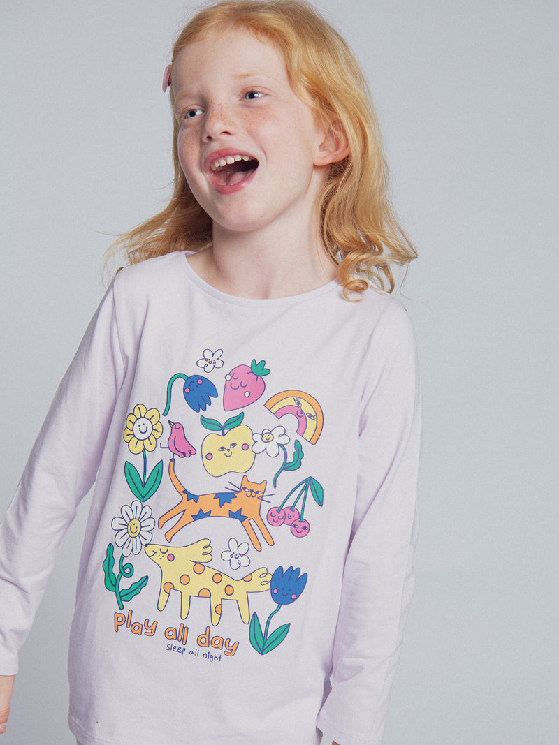 Pijama de 2 piezas púrpura "Play all day" fosforescente para niña