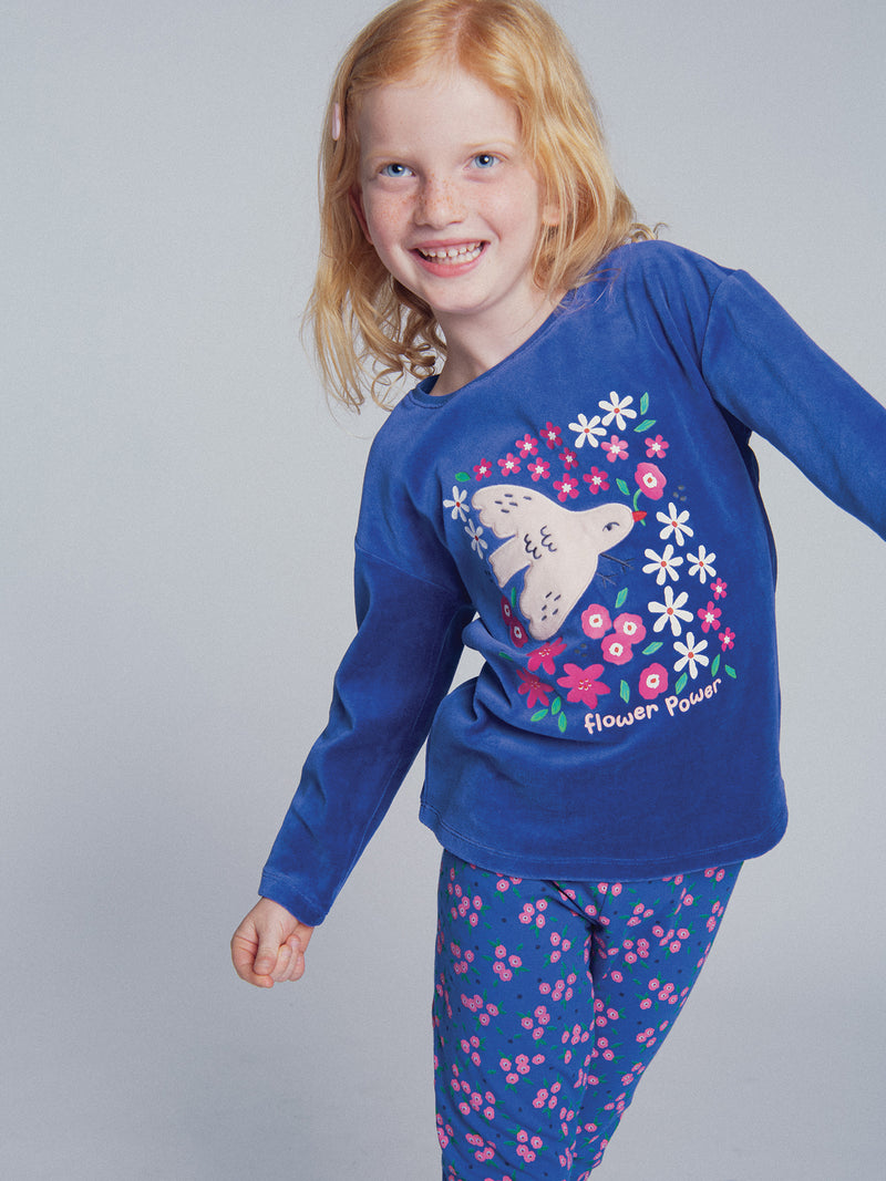 Pijama de 2 piezas azul "Flower Power" para niña