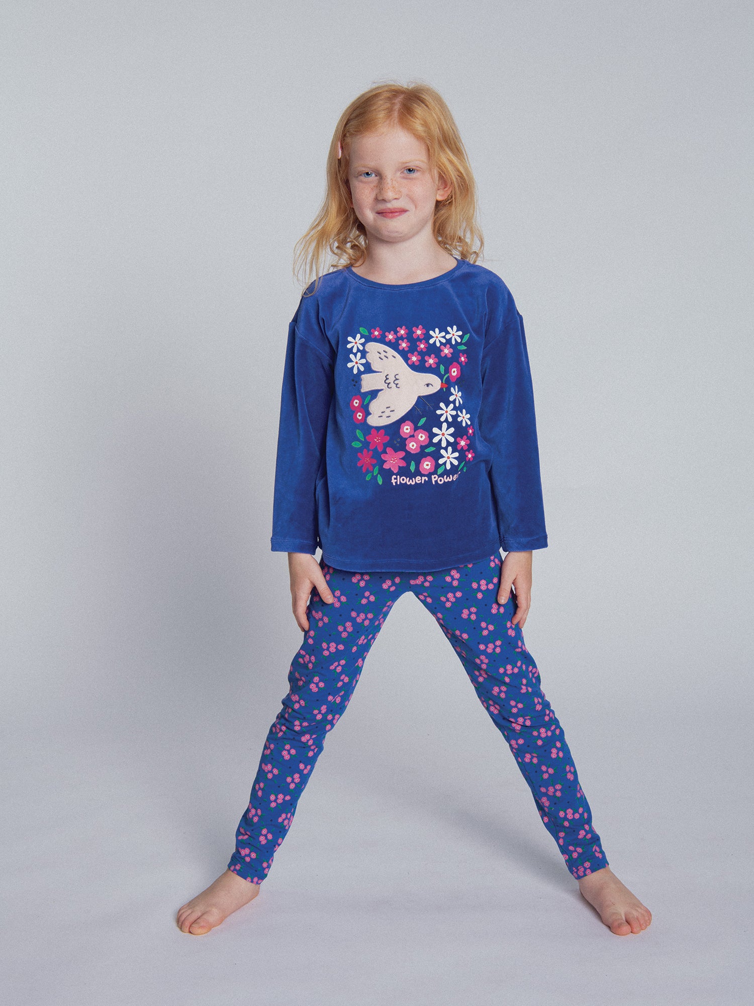 Pyjama 2 pièces bleu "Flower Power"  pour enfant fille