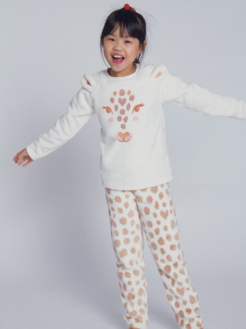 Pijama ecru "Cabeza de Leopardo" para niña