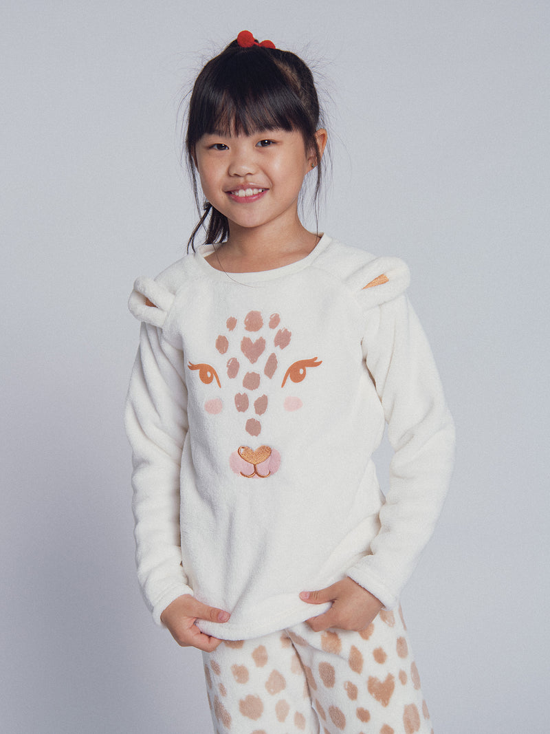 Pijama ecru "Cabeza de Leopardo" para niña