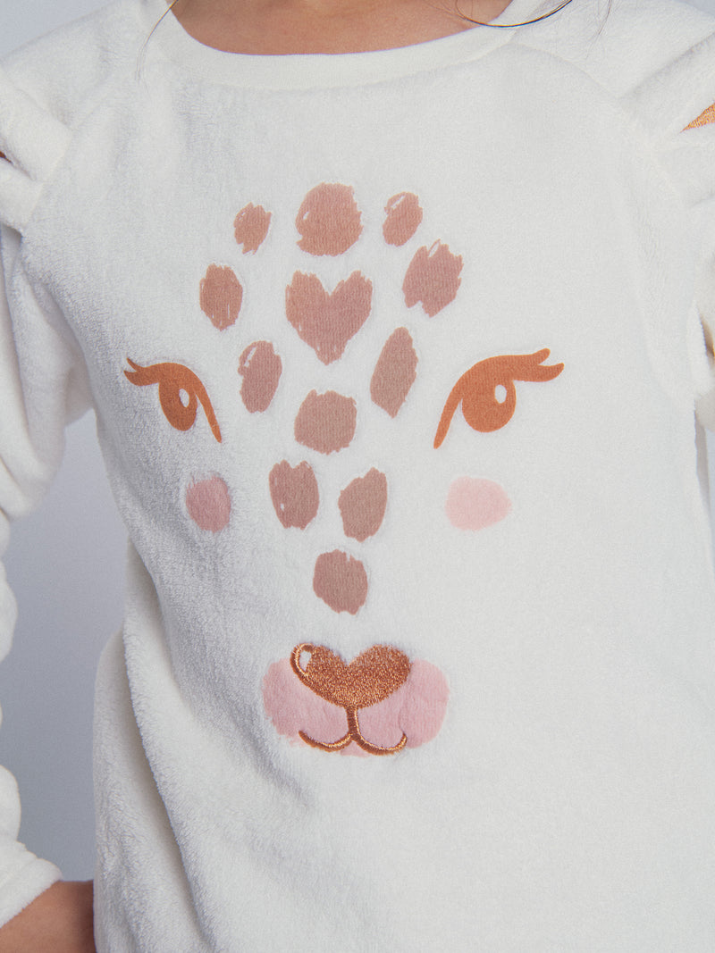 Pijama ecru "Cabeza de Leopardo" para niña