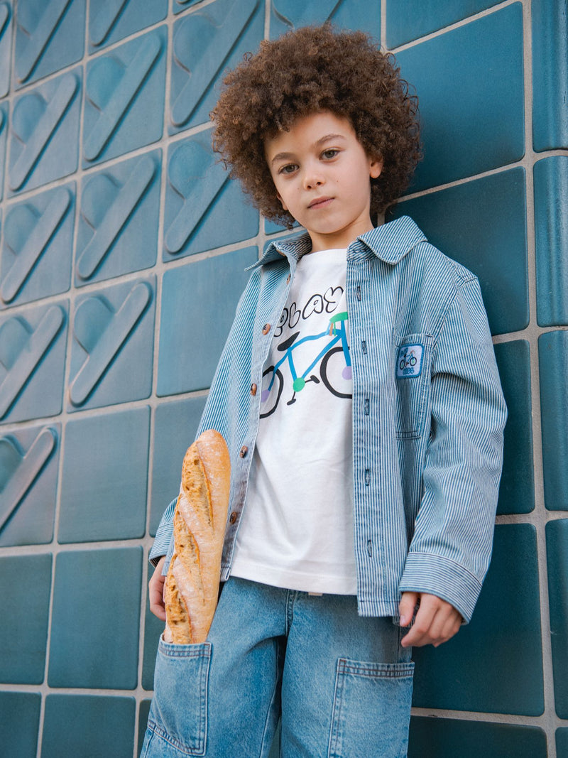 Camisa de Denim a Rayas Azules y Blancas para Niño