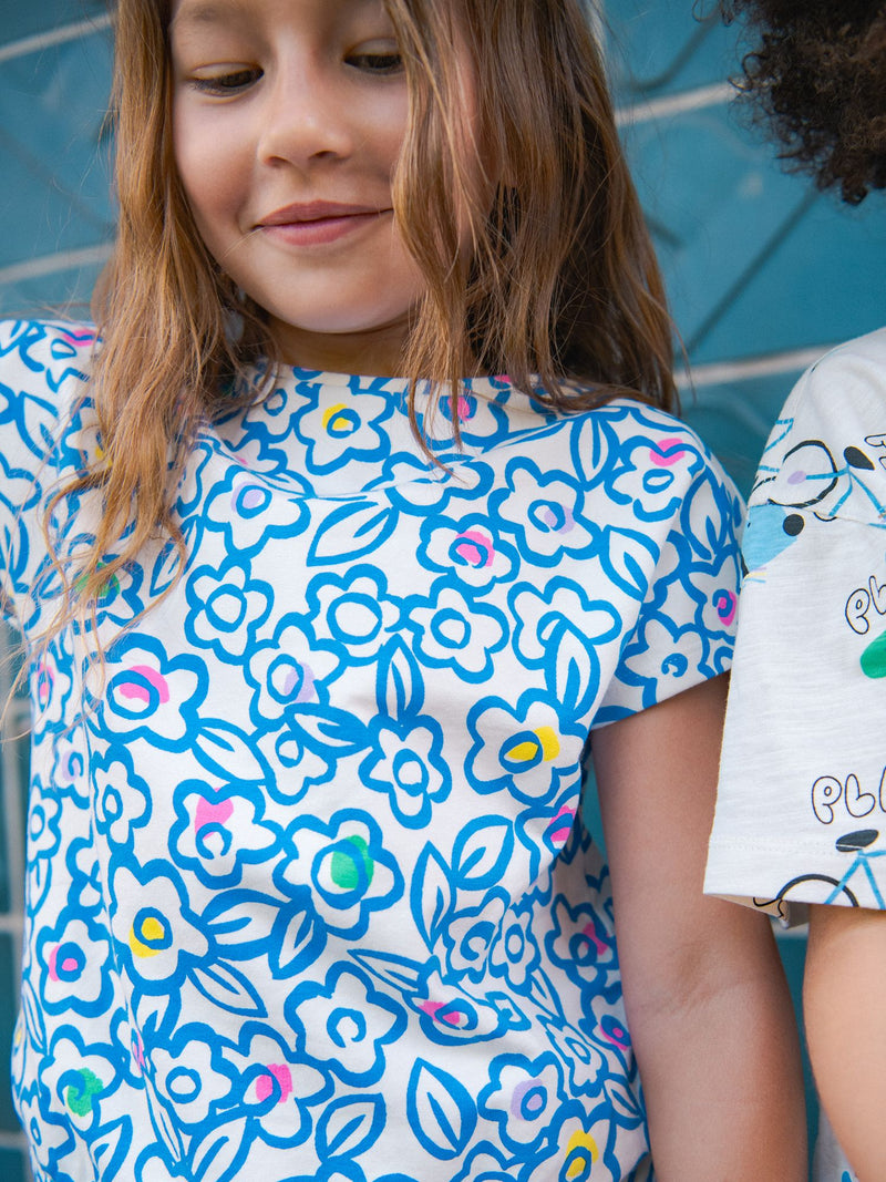 T-shirt Ecru con Impresión Floral para Chica