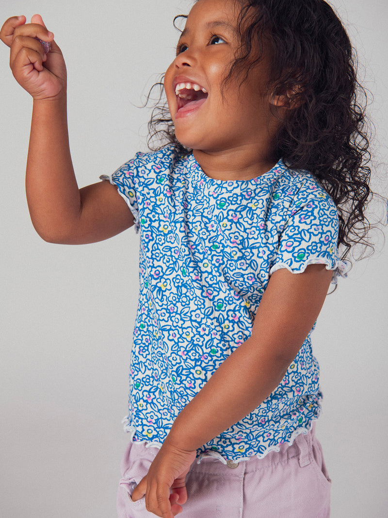 Camiseta Floral Azul para Bebé Niña