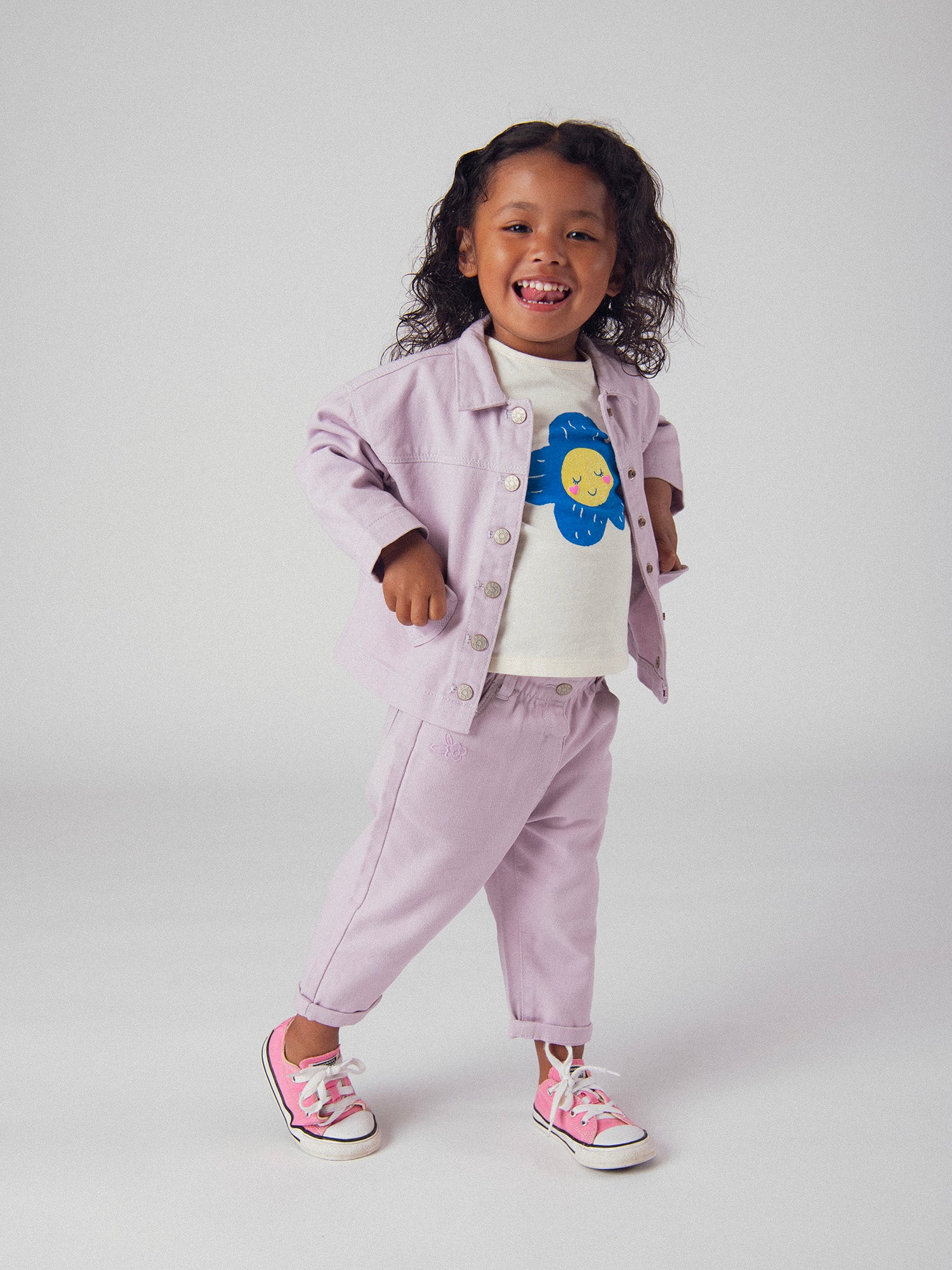 Pantalón rosa lila en twill para bebé niña