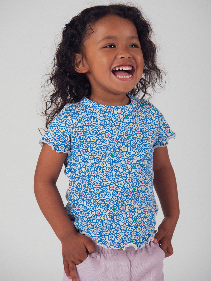 Camiseta Floral Azul para Bebé Niña