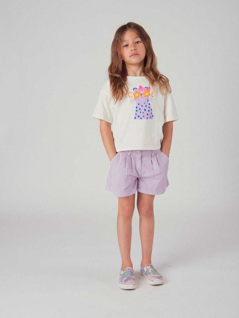 Camiseta ecru de manga corta con animación animal para chicas