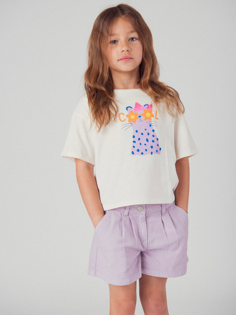 Camiseta ecru de manga corta con animación animal para chicas