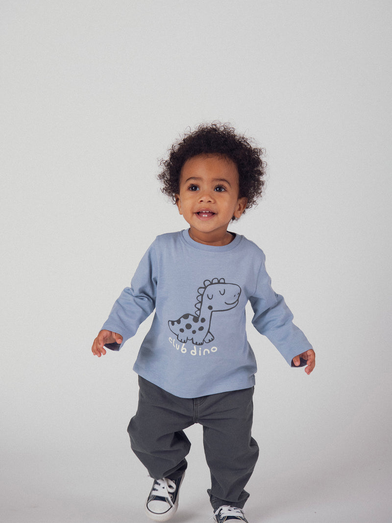 Camiseta azul "Club Dino" para bebé niño
