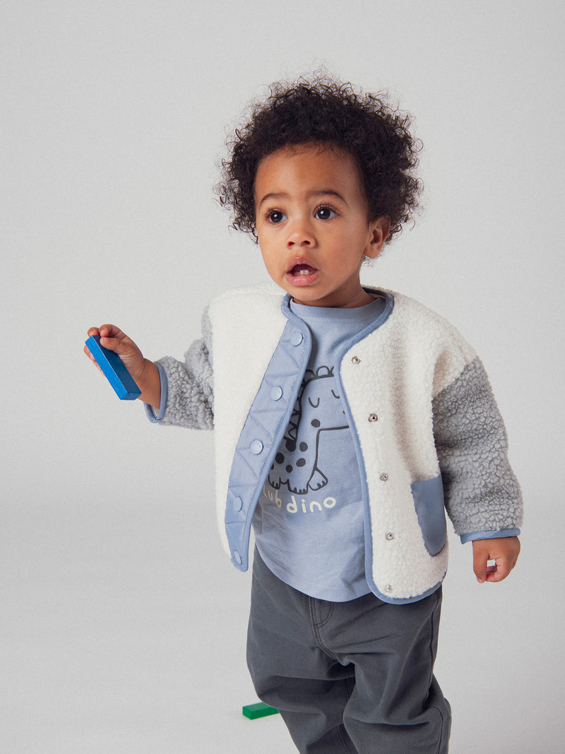 Cárdigan bicolor "Dinosaurio" suave para bebé niño