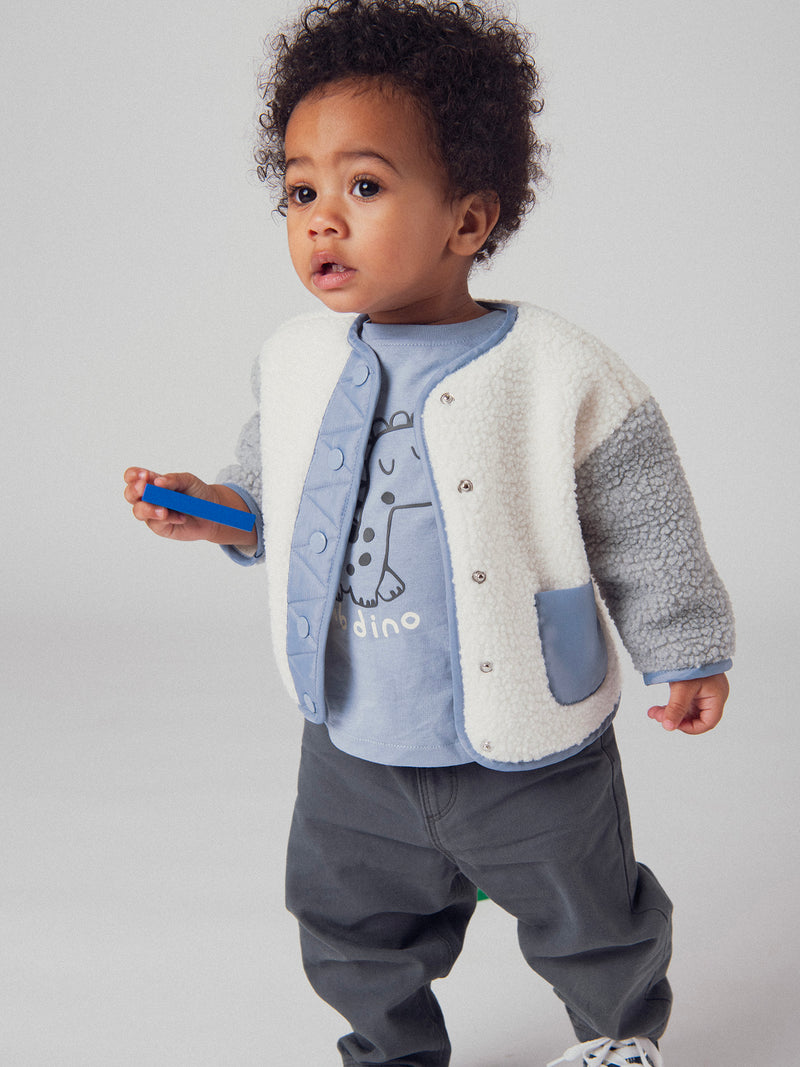 Cárdigan bicolor "Dinosaurio" suave para bebé niño