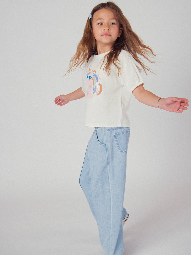 Pantalones de denim azul claro con bolsillos para niña