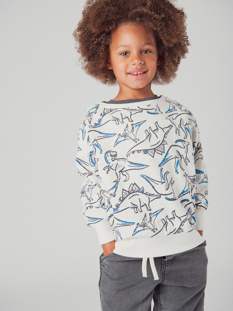 Sudadera ecru con estampado de dinosaurios para niños