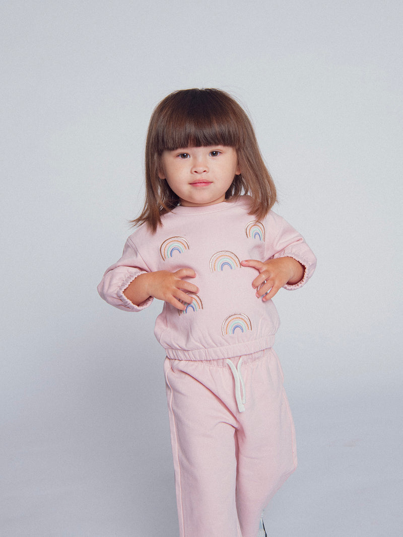 Conjunto de sudadera y pantalones rosa "RAINBOW" para niña