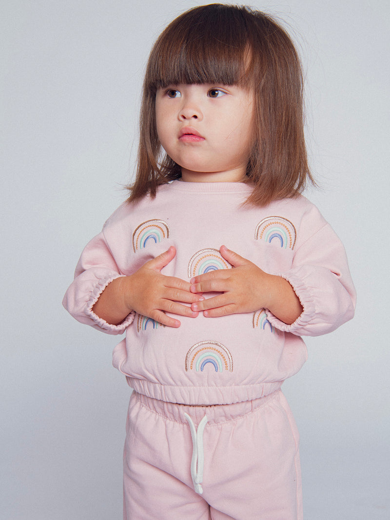 Conjunto de sudadera y pantalones rosa "RAINBOW" para niña