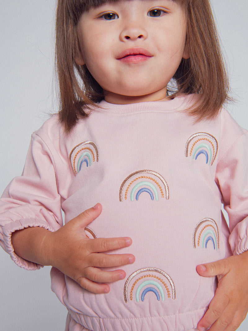 Conjunto de sudadera y pantalones rosa "RAINBOW" para niña