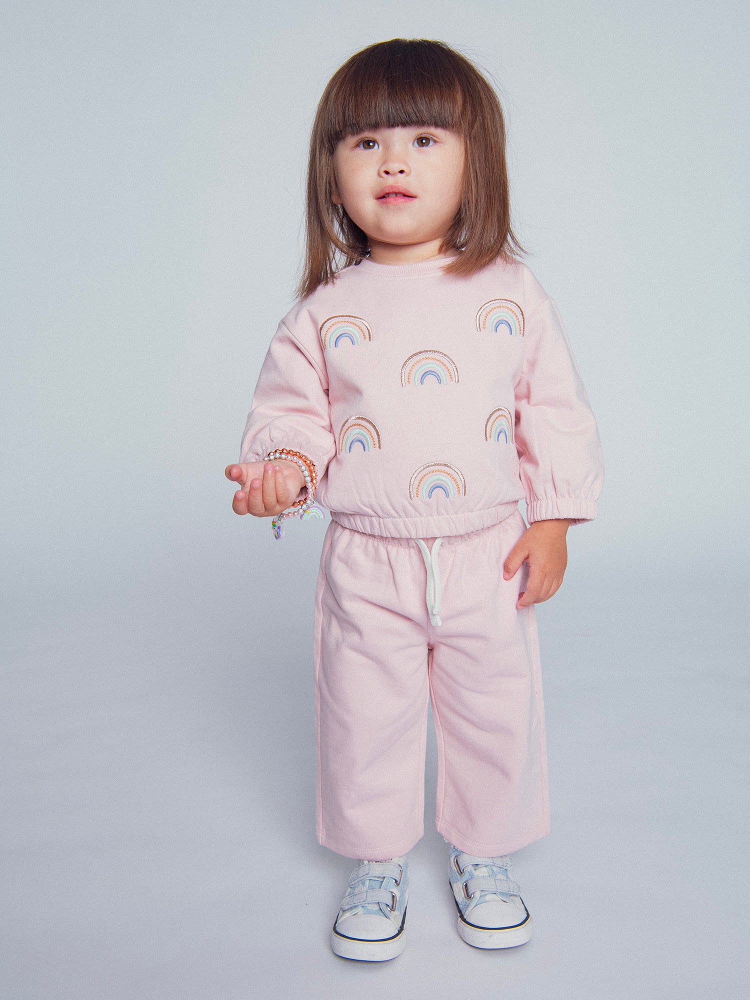 Conjunto de sudadera y pantalón rosa "RAINBOW" para niña