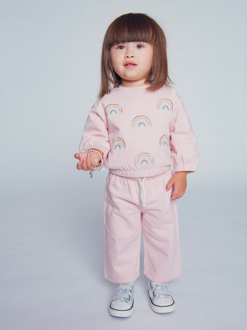 Conjunto de sudadera y pantalones rosa "RAINBOW" para niña