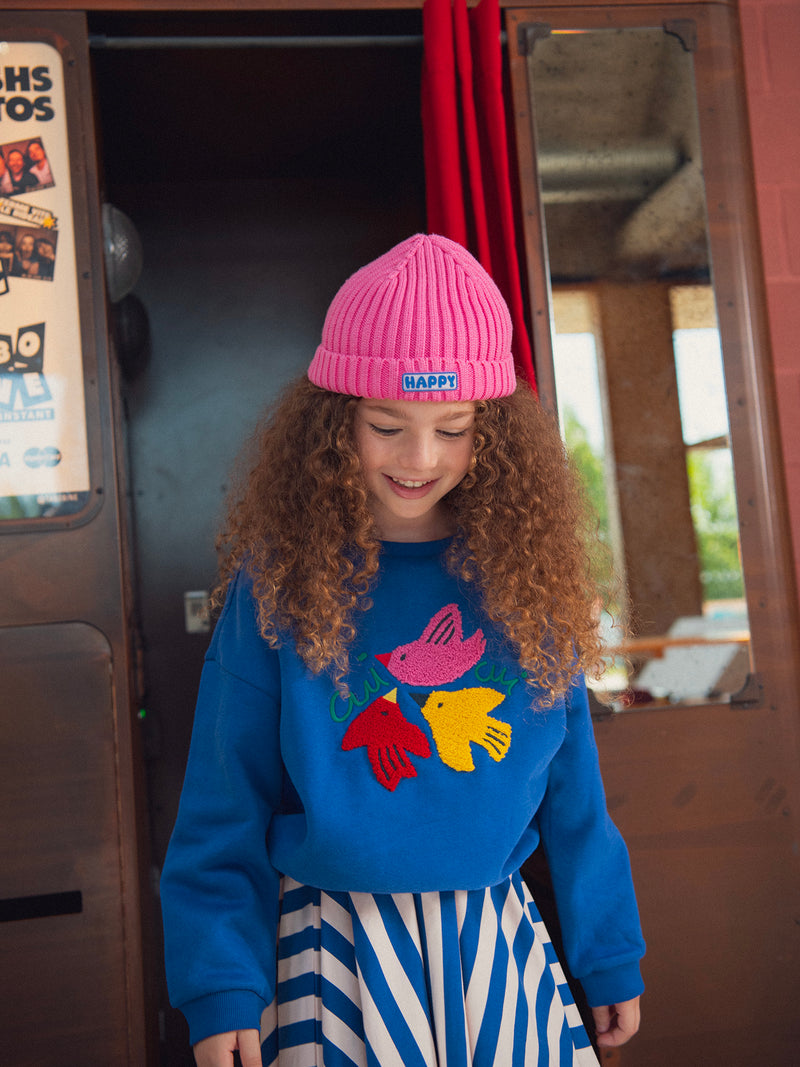 Sudadera azul con animación de pájaros para niñas