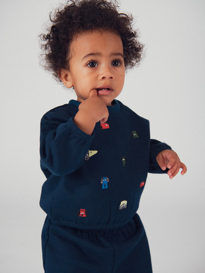 Conjunto de sudadera y pantalón azul marino "ARTY SCHOOL" para bebé niño