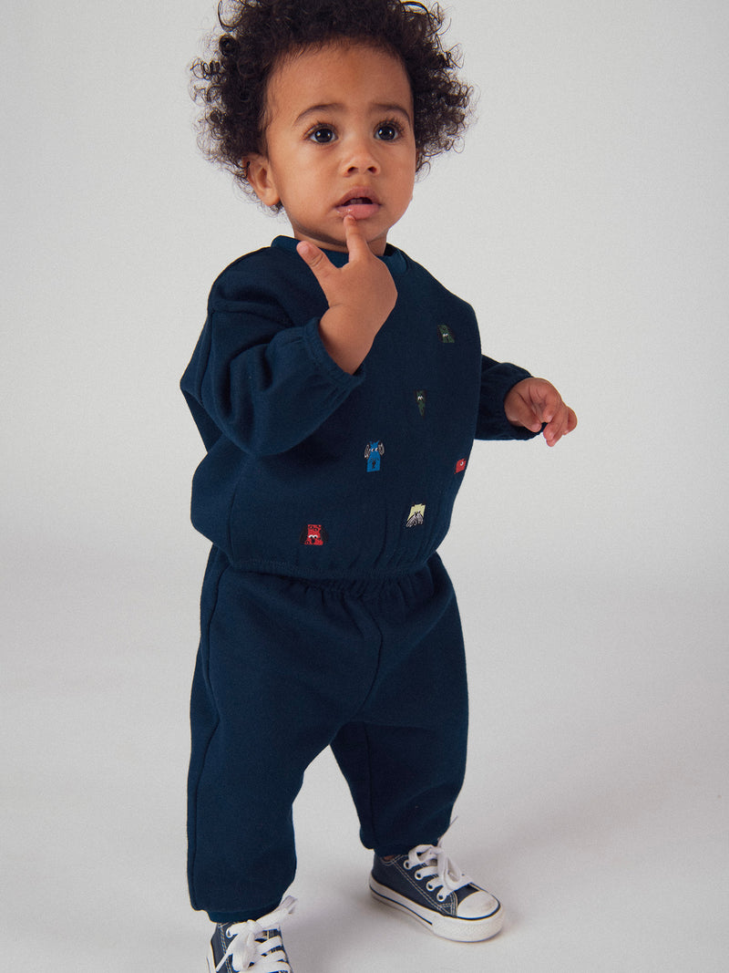 Conjunto de sudadera y pantalón azul marino "ARTY SCHOOL" para bebé niño