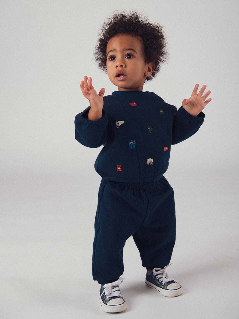 Conjunto de sudadera y pantalón azul marino "ARTY SCHOOL" para bebé niño