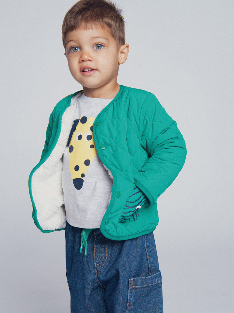 Chaleco reversible verde césped y crema "ARTY SCHOOL" para bebé niño