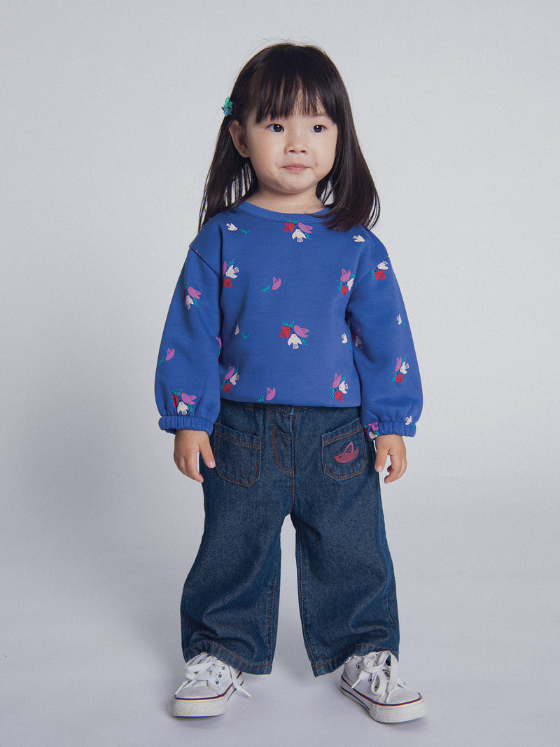 Pantalones de mezclilla oscuros bordados "ARTY SCHOOL" para bebés niñas