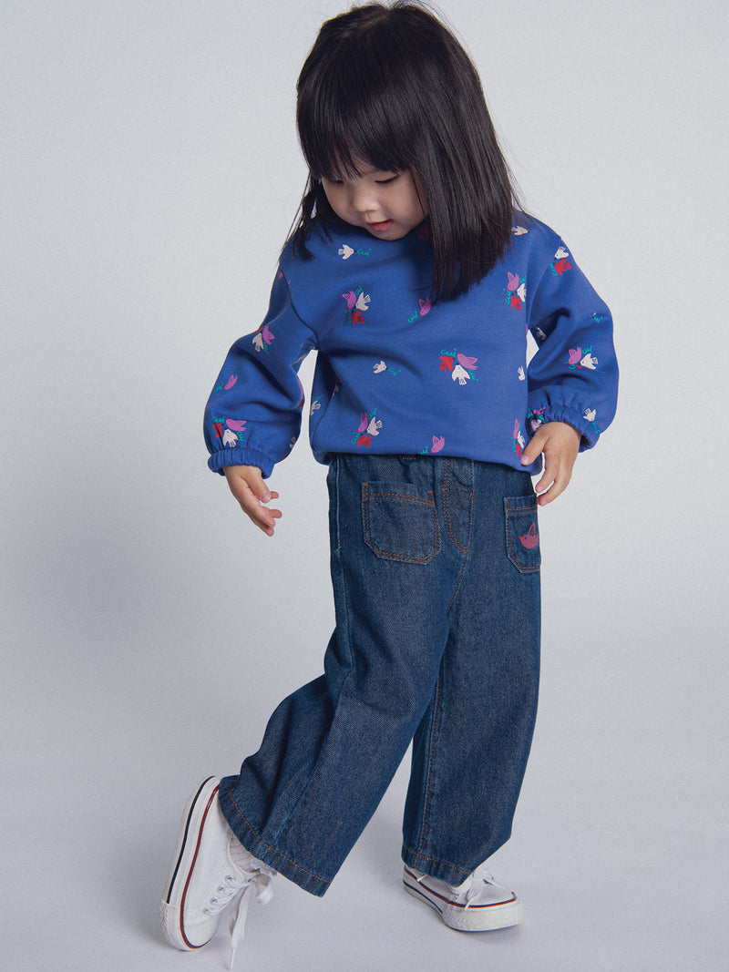 Pantalones de mezclilla oscuros bordados "ARTY SCHOOL" para bebés niñas
