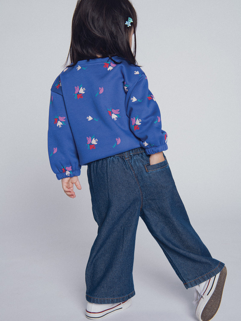 Pantalones de mezclilla oscuros bordados "ARTY SCHOOL" para bebés niñas