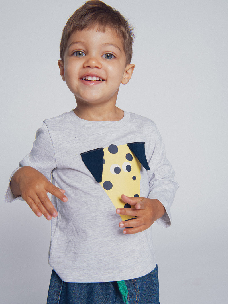 Camiseta gris melange "ARTY SCHOOL" para bebé niño