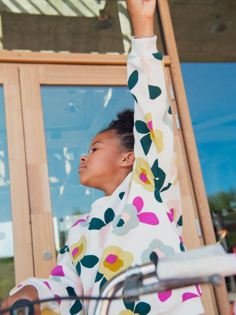 Sweat écru à imprimé floral pour fille