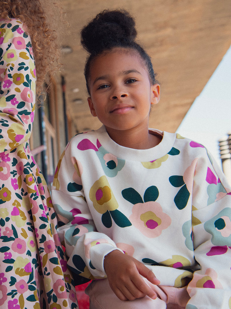 Sweat écru à imprimé floral pour fille