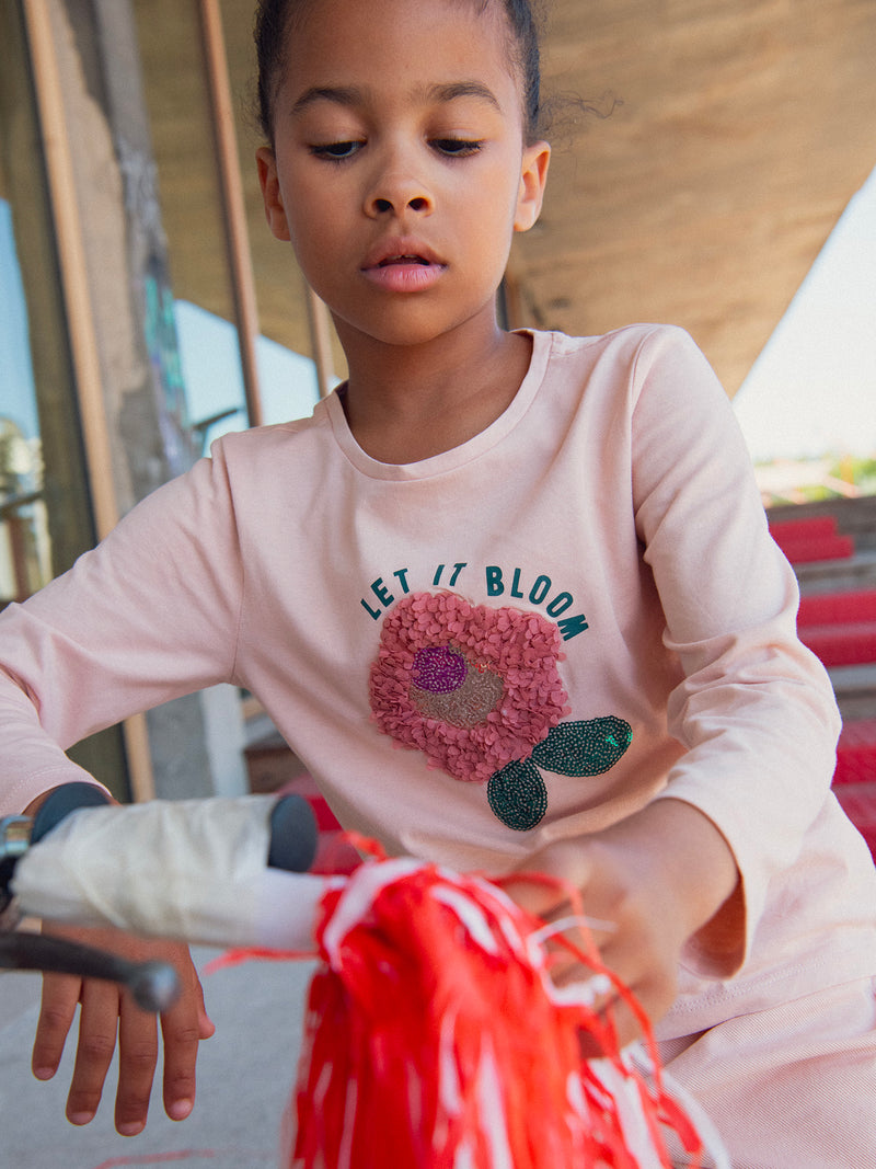 T-shirt rose à animation fleur 3D et sequins pour fille