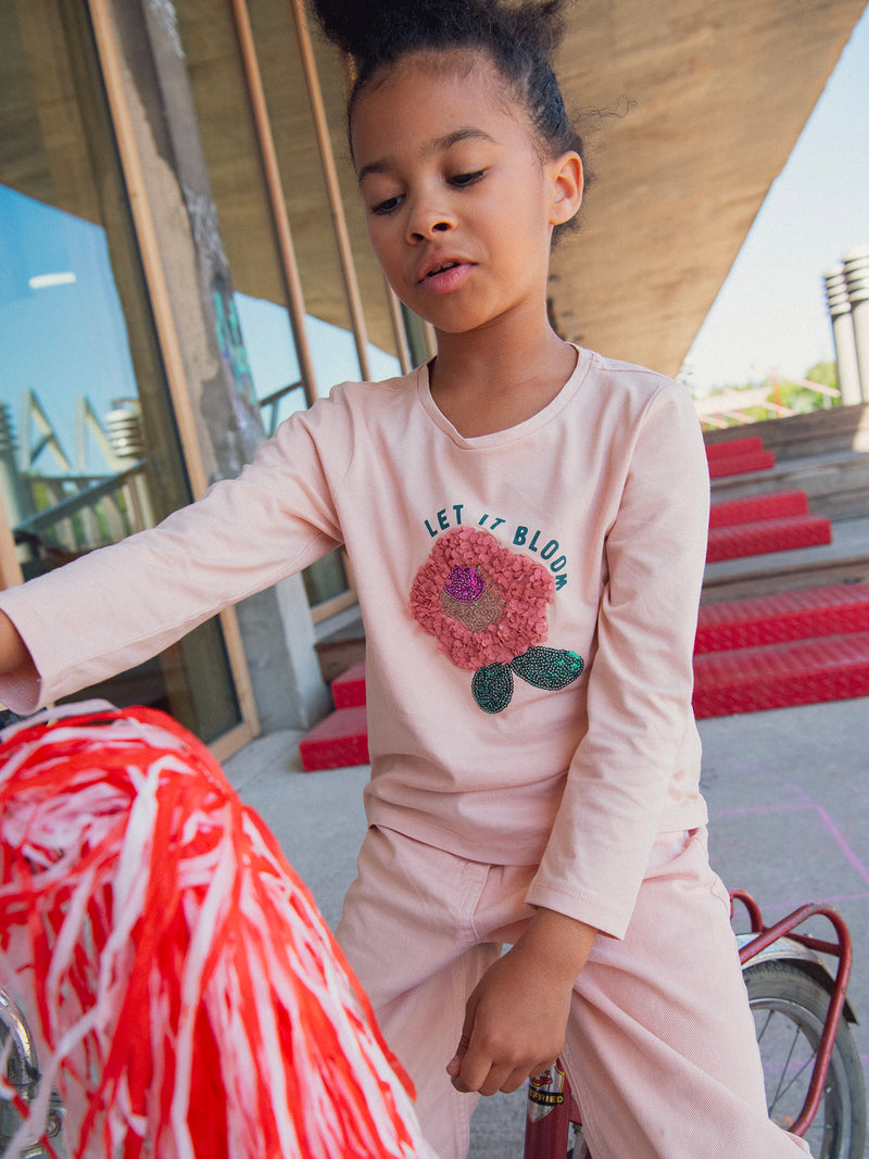 T-shirt rose à animation fleur 3D et sequins pour fille