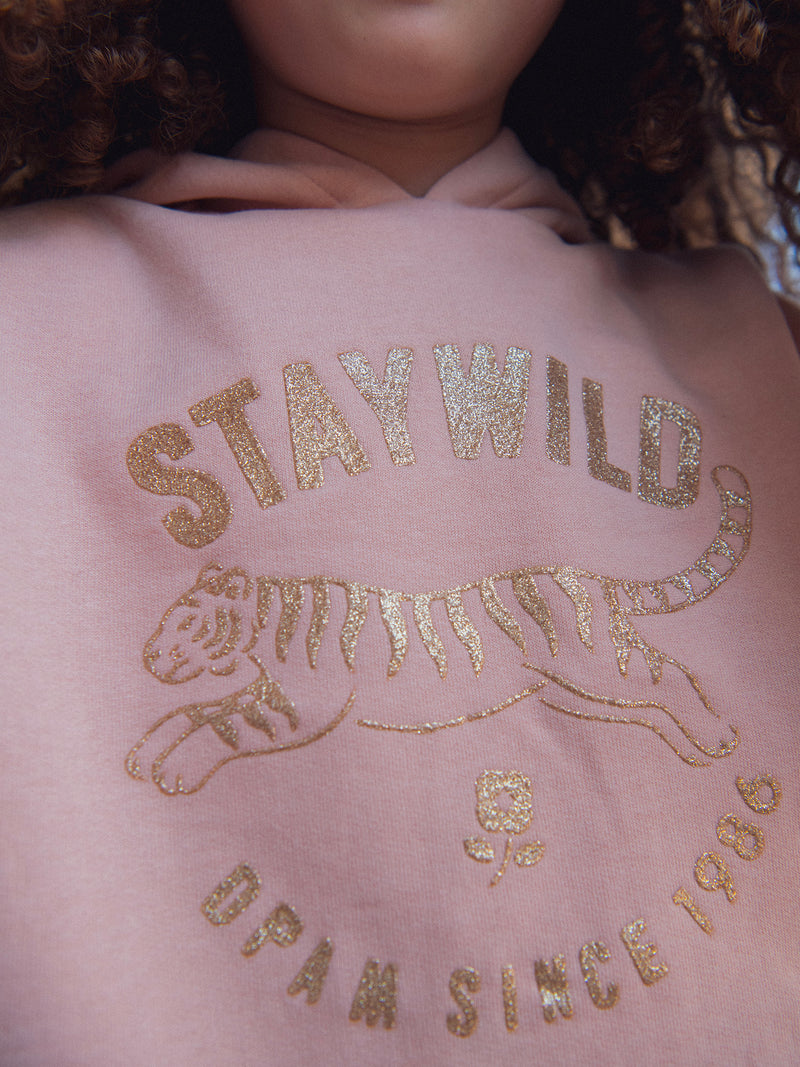 Sweat rose à capuche et animation tigre pour fille