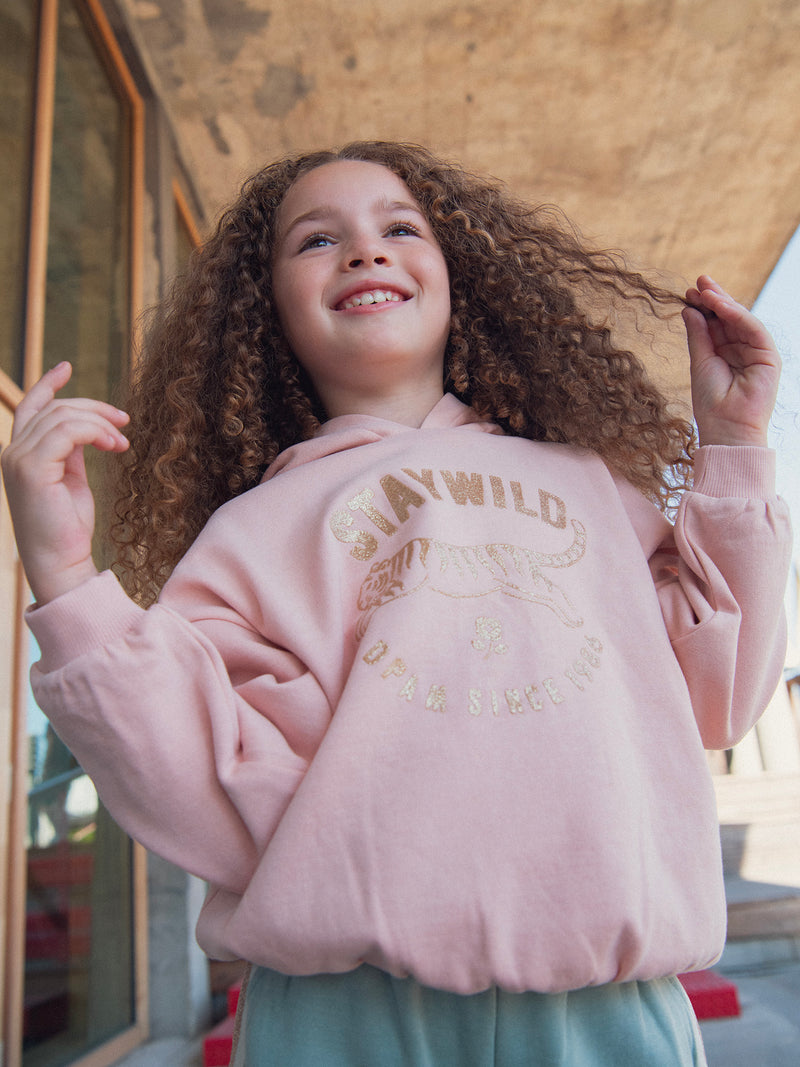 Sweat rose à capuche et animation tigre pour fille