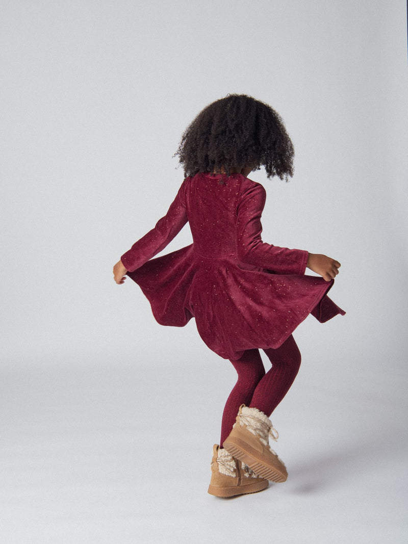 Vestido de Purpura con Mangas Largas y Brillos para Niñas
