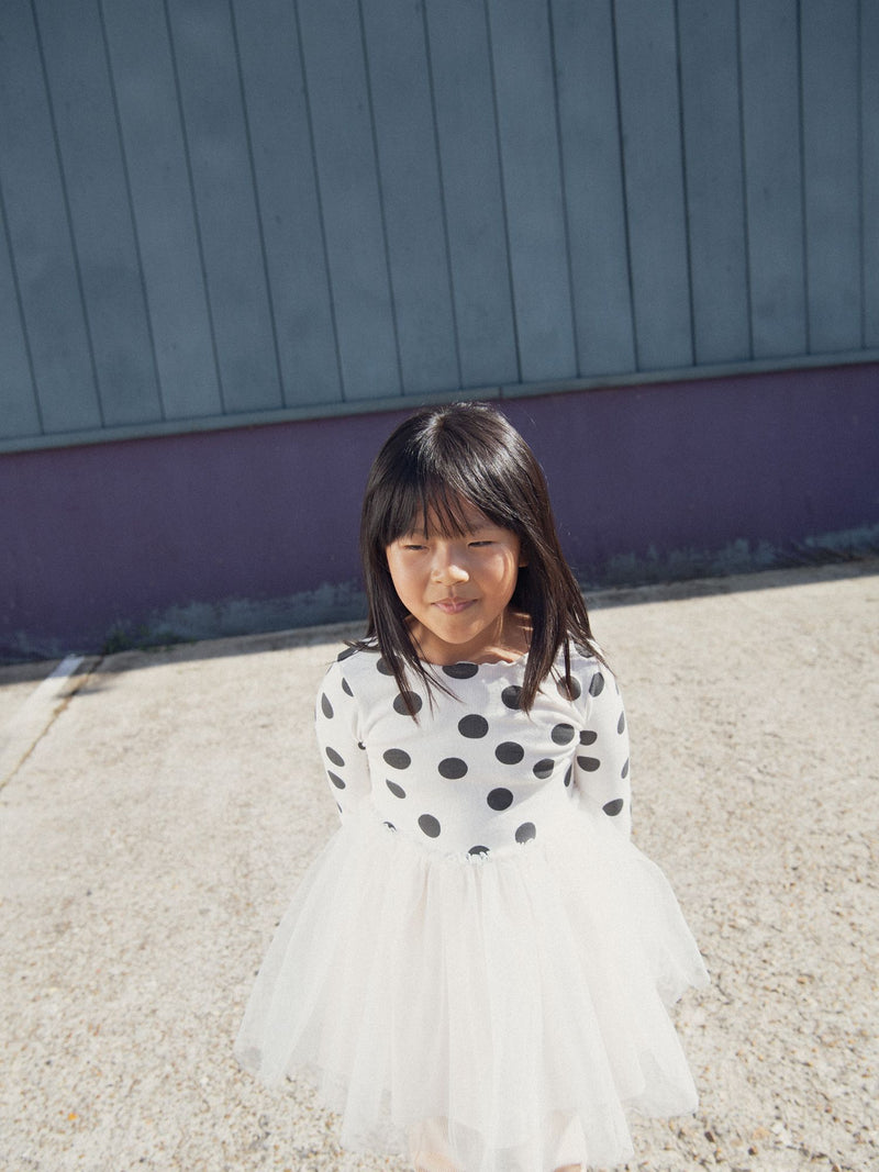 Vestido de dos materiales con lunares