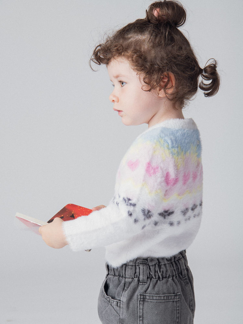 Pull en maille moelleuse à motif jacquard pour bébé fille