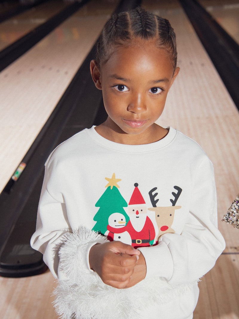 Pull de noël écru animation jacquard pour garçon