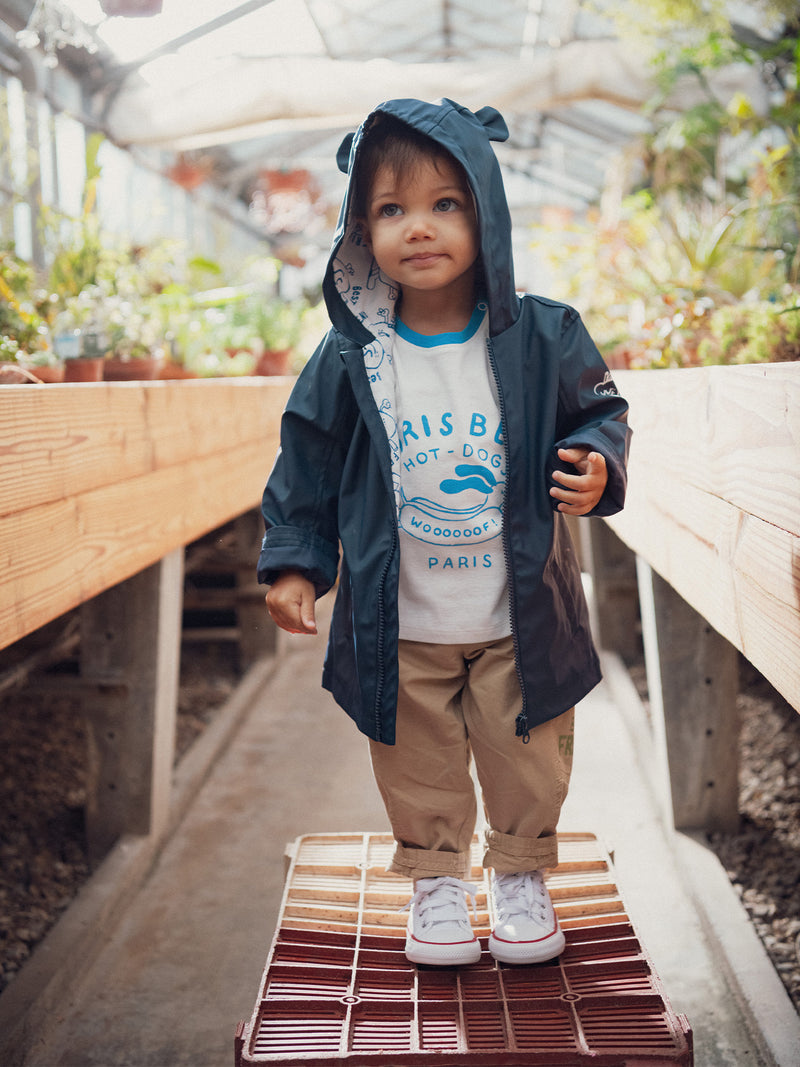 Impermeable azul marino con orejitas para niño